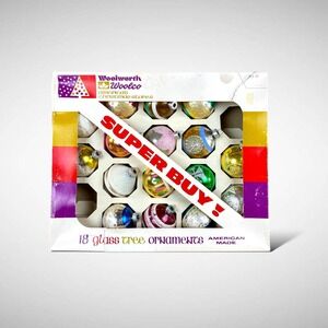 Woolworths Christmas Ornaments SOME Shiny Brite Partial Box of 16 Assorted Glass